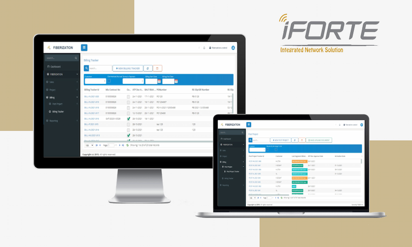 image of An application solution that helps iForte to manage, track and monitor their Fiberization sales, projects and billing processes in connecting telecommunication towers with fiber-optic networks to ensure enhanced data connectivity reliability up to 100Gb.​